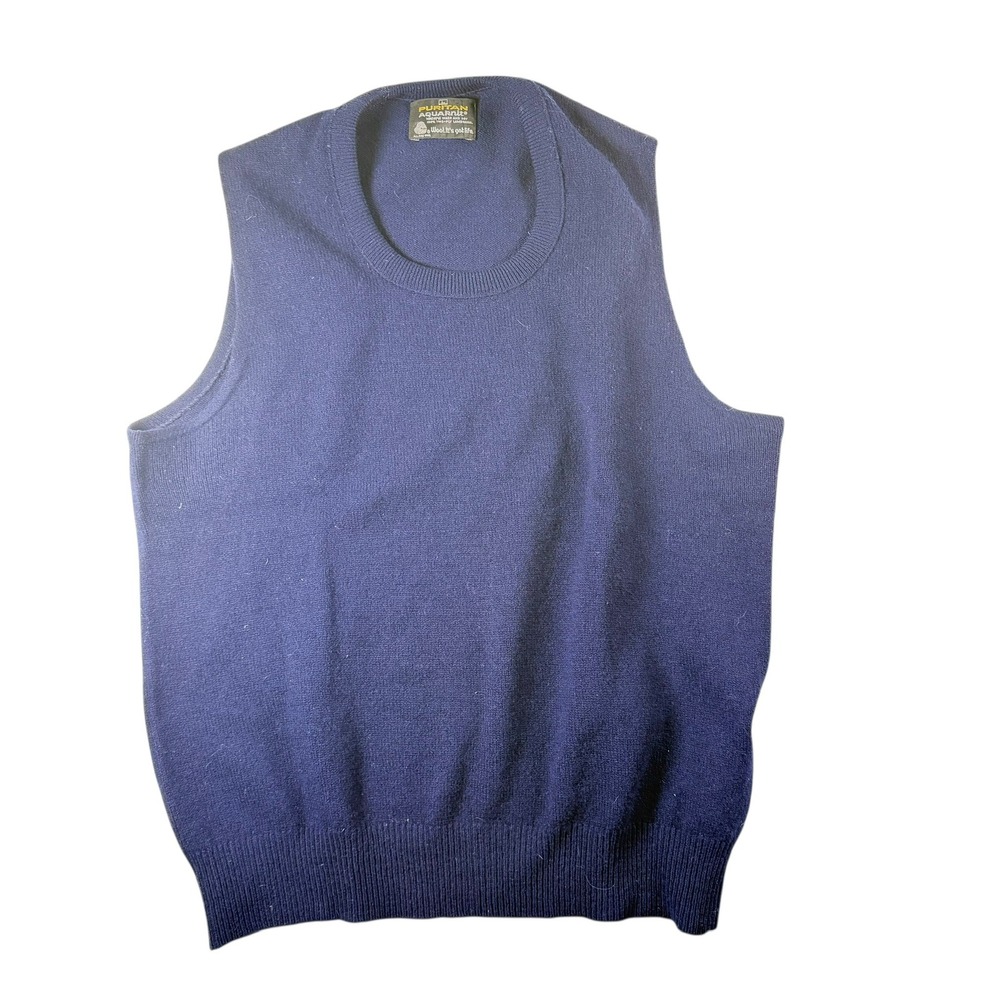 Puritan Sweater Vest Mens Large Navy Blue Good Lambswool Aquarknit Vintage‎ Crew